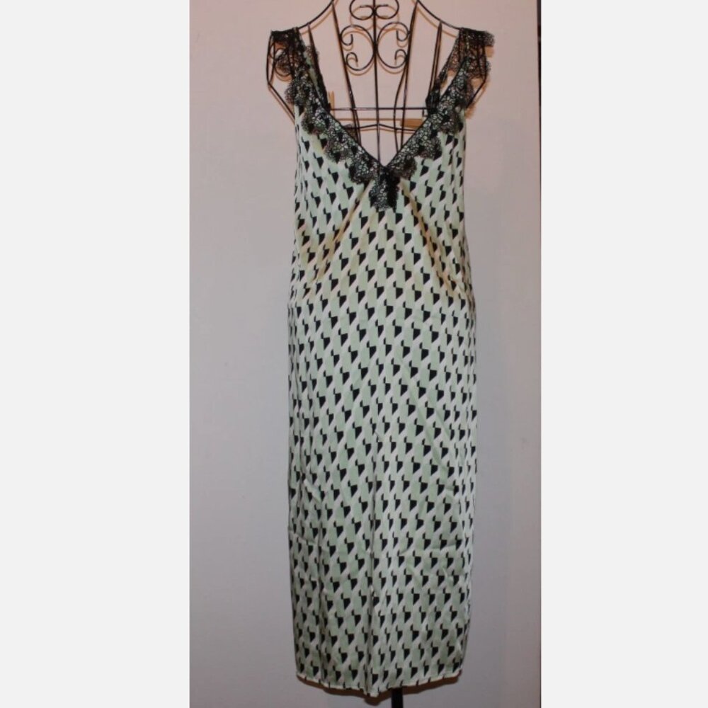 Light Green Black Chemise Sleeveless Satin Nightgown L NWOT Future Collective